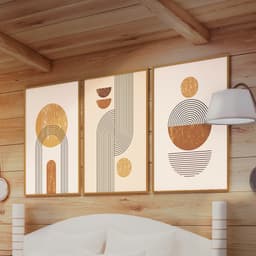 Kit Quadros Decorativos Abstrato Geométrico Linhas Formas