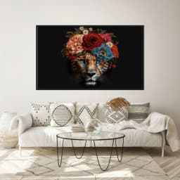 Quadro Decorativo Leopardo Com Coroa De Flores