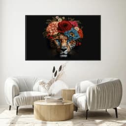 Quadro Decorativo Leopardo Com Coroa De Flores