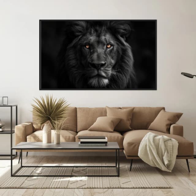Quadro Decorativo Leão Em Preto