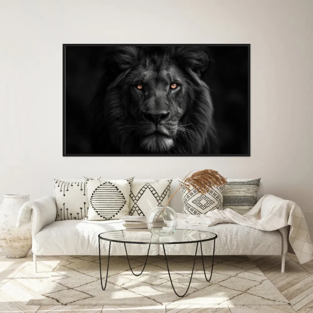 Quadro Decorativo Leão Em Preto