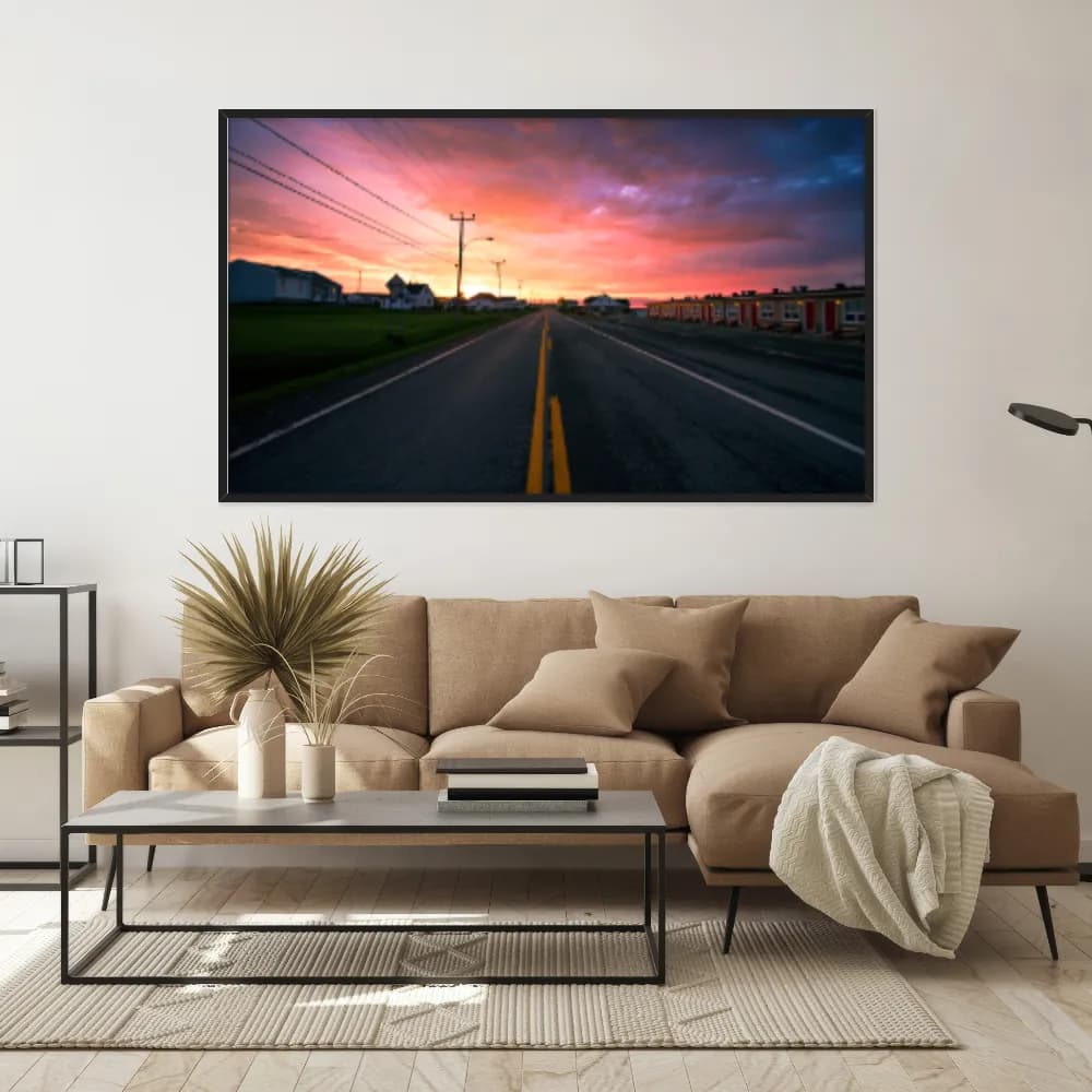 Quadro Decorativo Estrada Com Pôr Do Sol