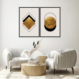 Kit Quadros Decorativos Formas Douradas