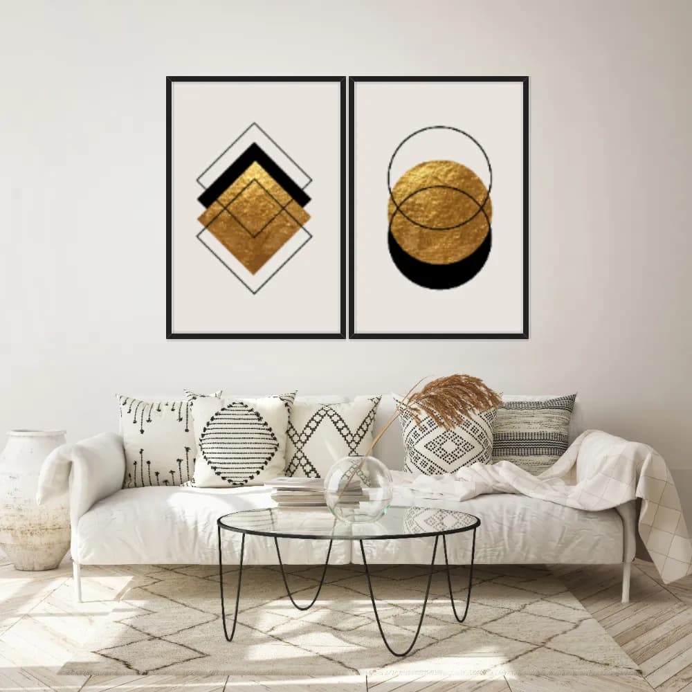 Kit Quadros Decorativos Formas Douradas