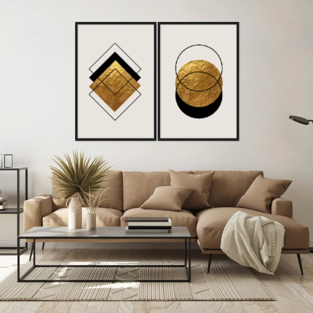 Kit Quadros Decorativos Formas Douradas