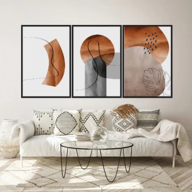 Kit Quadros Decorativos Abstrato Terracota