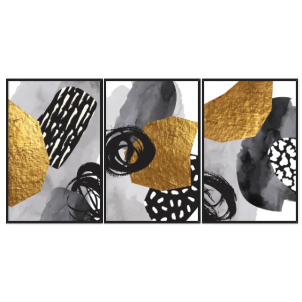 Kit Quadros Decorativos Abstrato Dourado