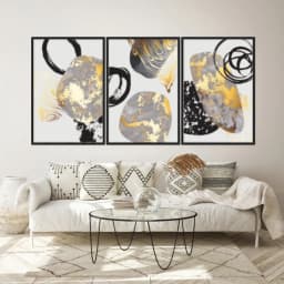 Kit Quadros Decorativos Abstrato Dourado