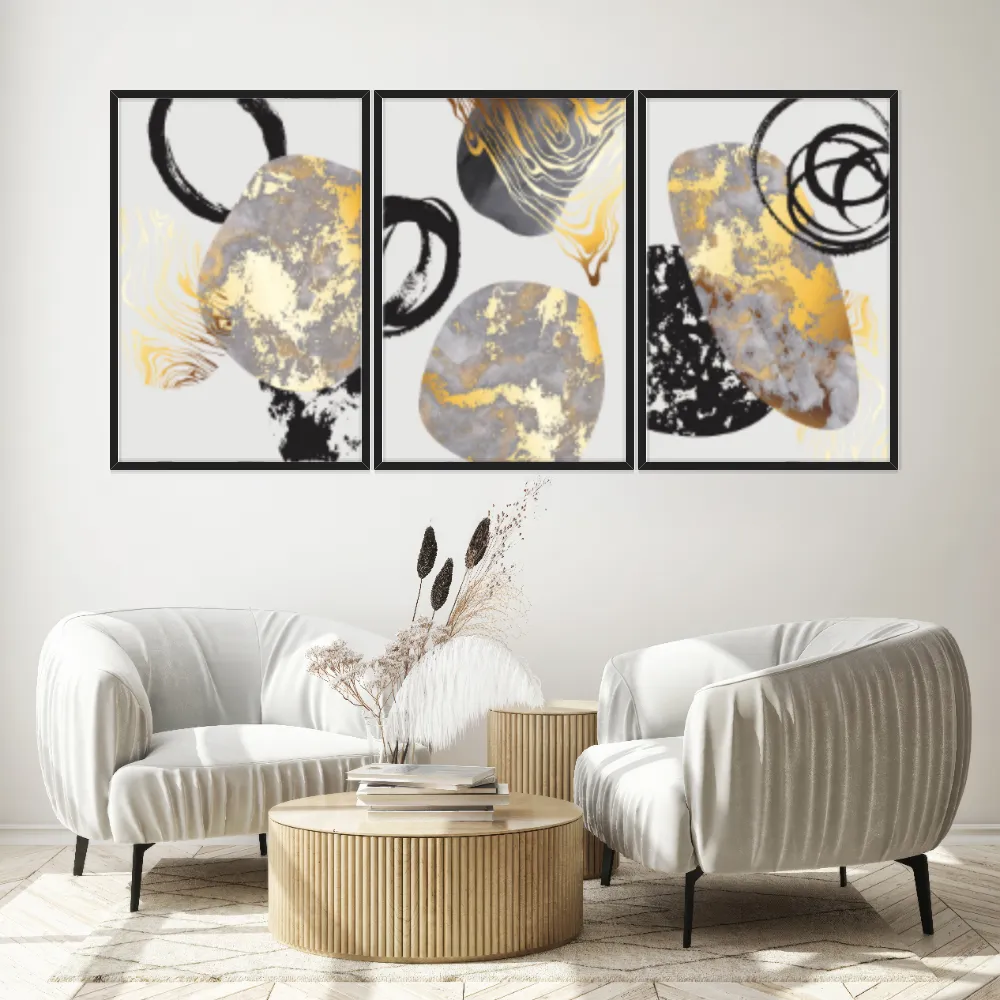 Kit Quadros Decorativos Abstrato Dourado