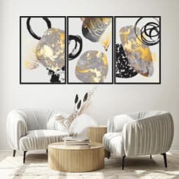 Kit Quadros Decorativos Abstrato Dourado