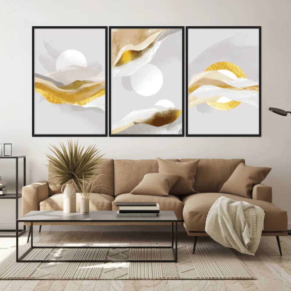 Kit Quadros Decorativos Abstrato Dourado