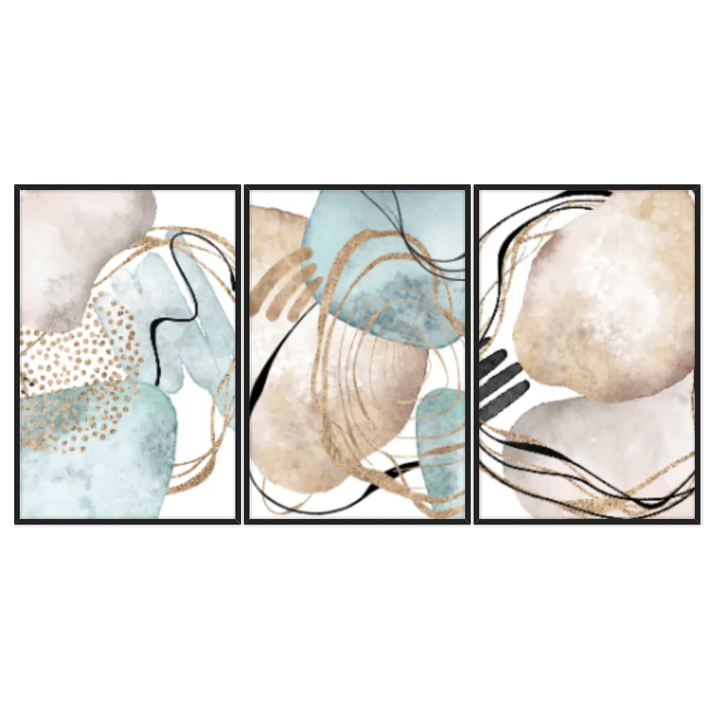 Kit Quadros Decorativos Abstrato Dourado