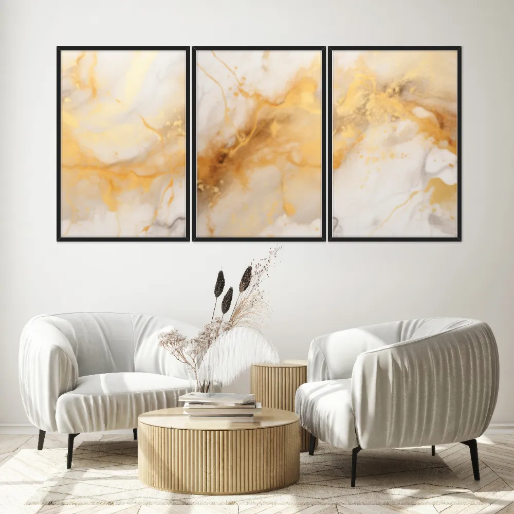 Kit Quadros Decorativos Mármore Dourado