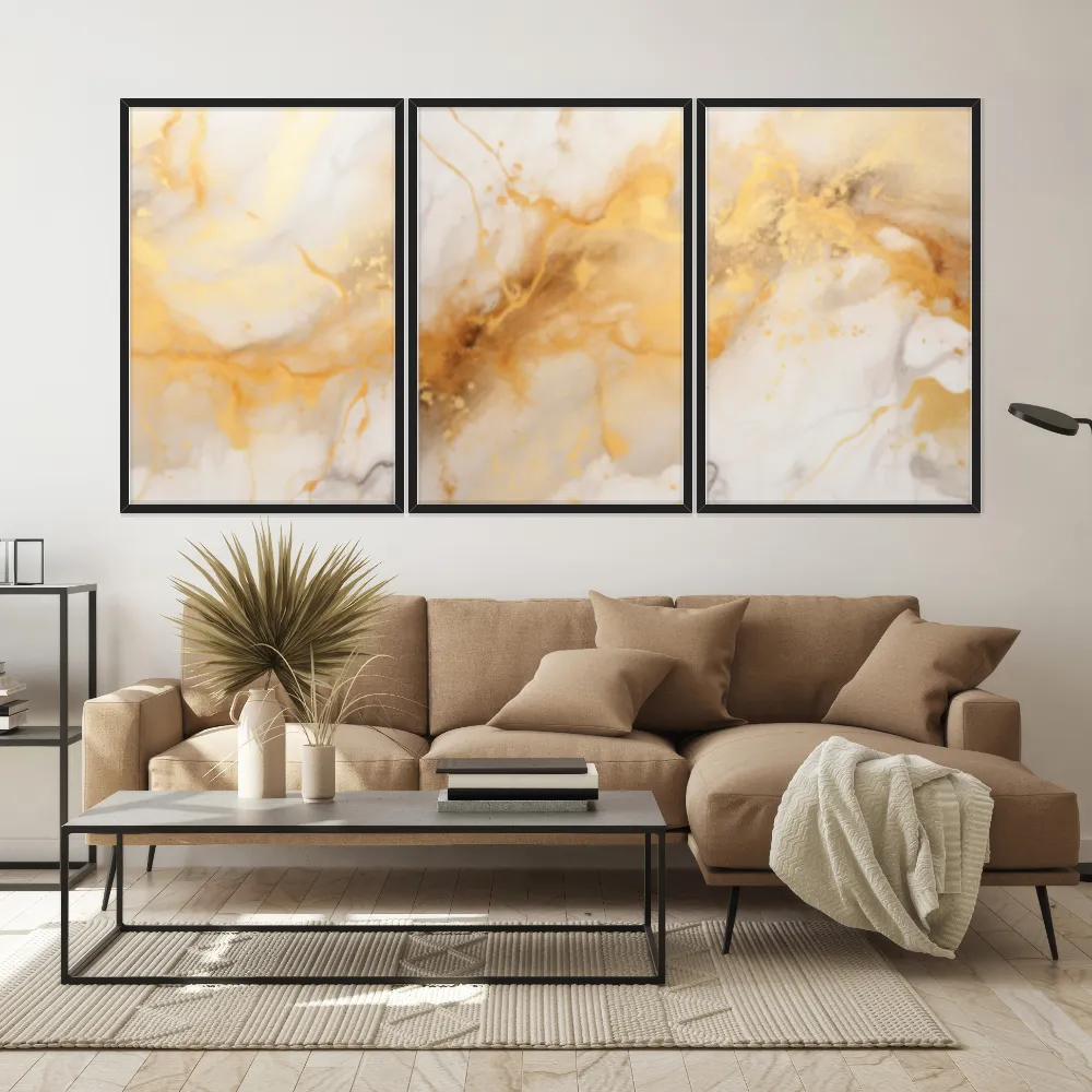 Kit Quadros Decorativos Mármore Dourado