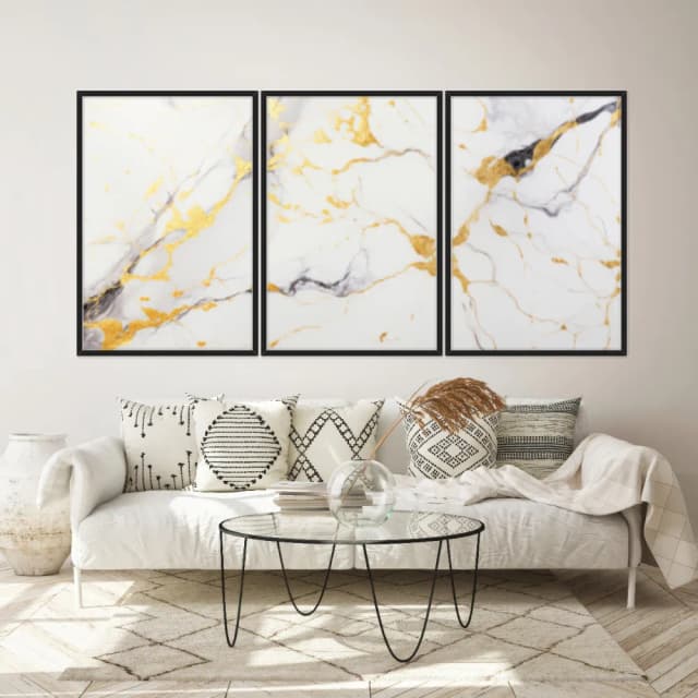 Kit Quadros Decorativos Mármore Dourado