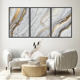 Kit Quadros Decorativos Mármore Dourado