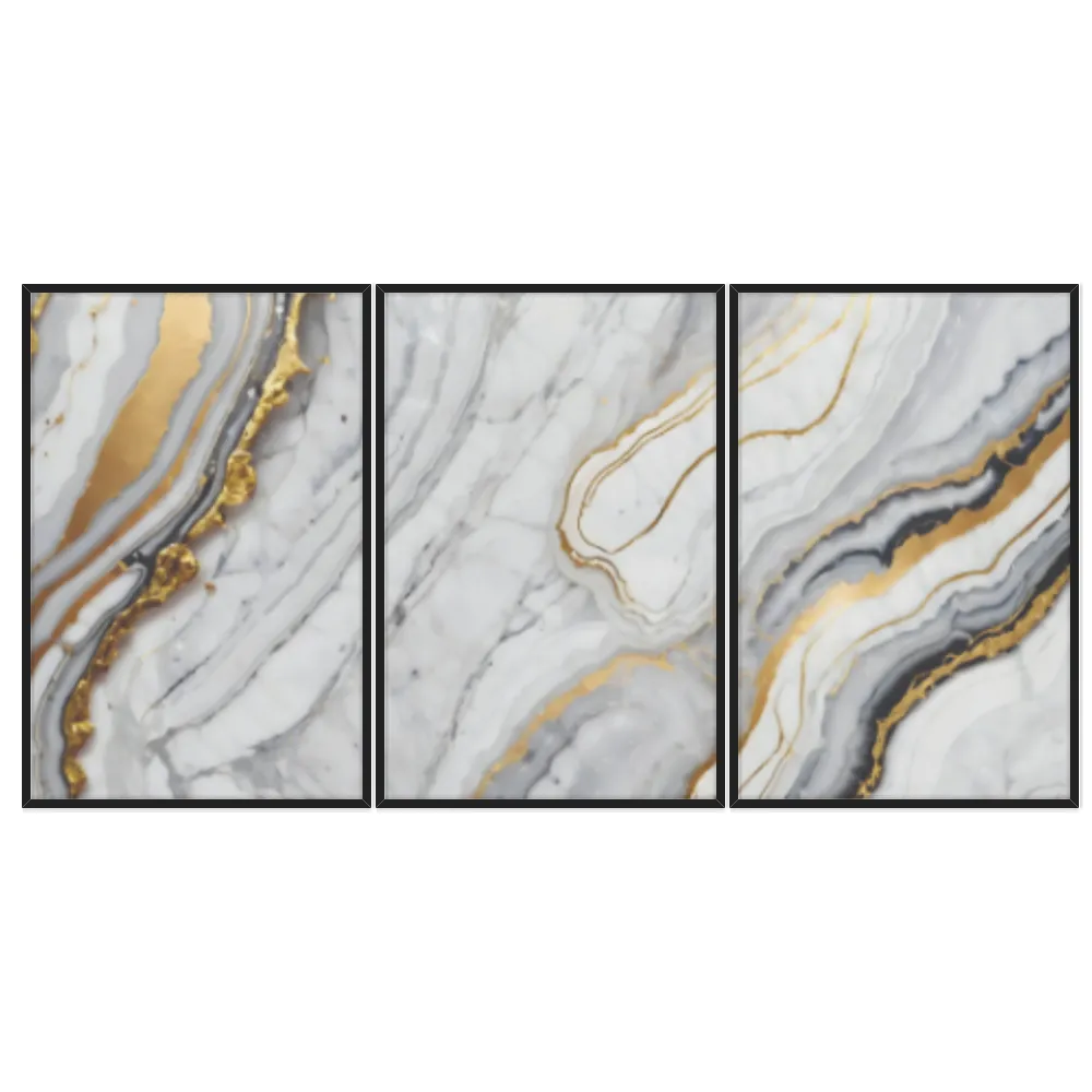 Kit Quadros Decorativos Mármore Dourado