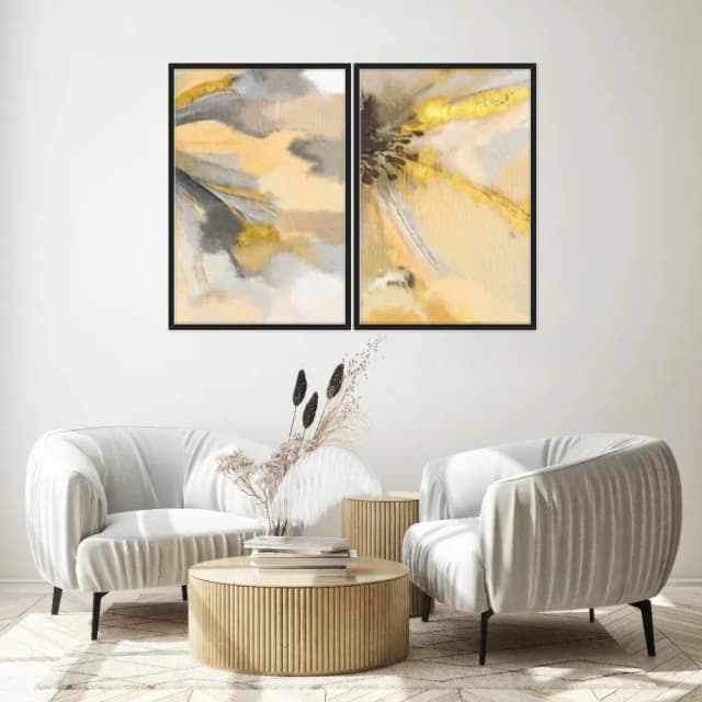 Kit Quadros Decorativos Abstrato Dourado