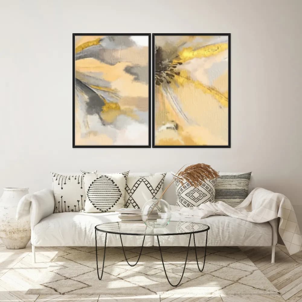 Kit Quadros Decorativos Abstrato Dourado