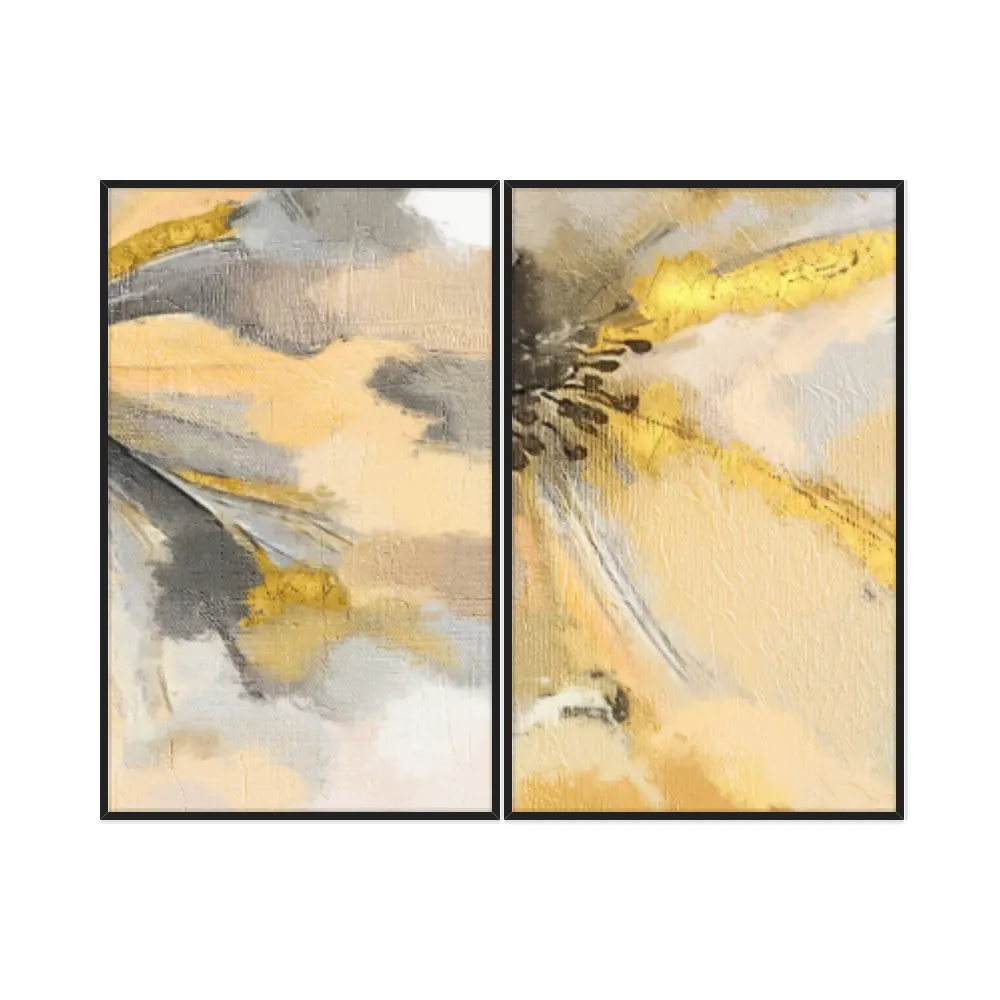 Kit Quadros Decorativos Abstrato Dourado