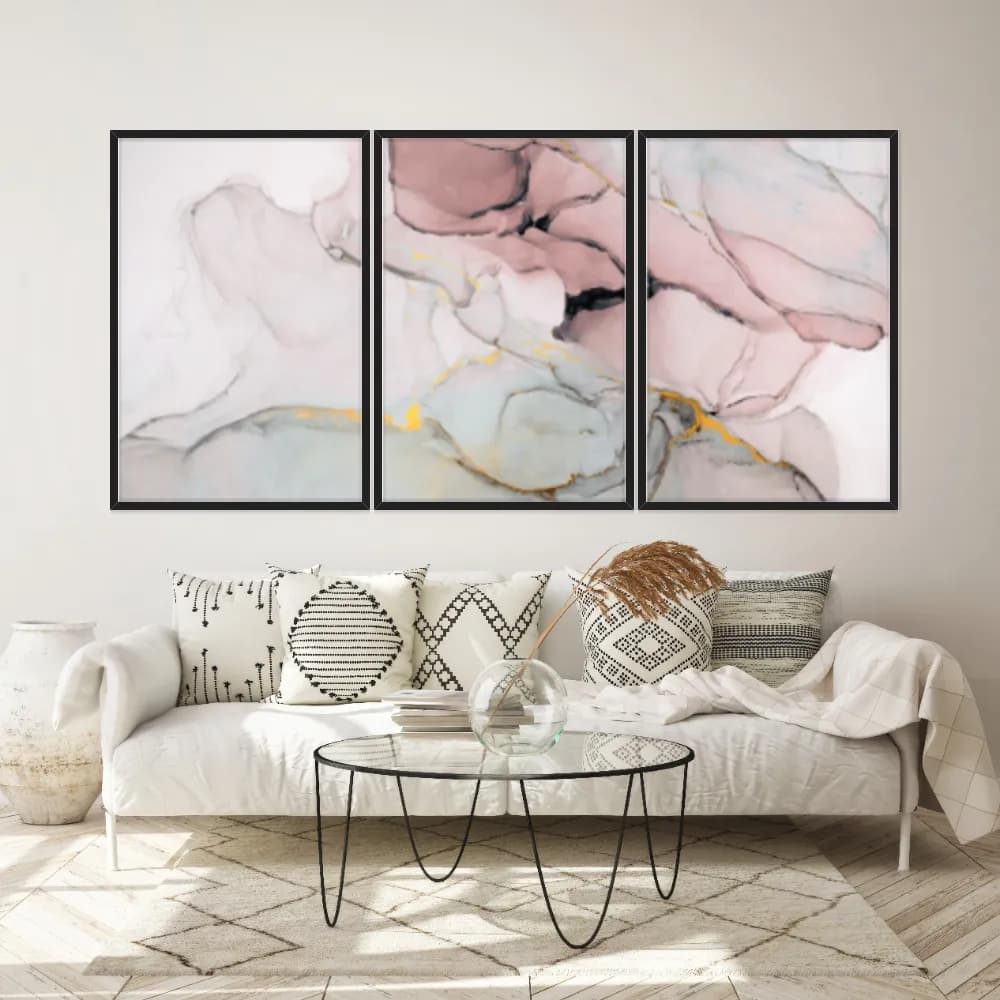 Kit Quadros Decorativos Mármore Rosa