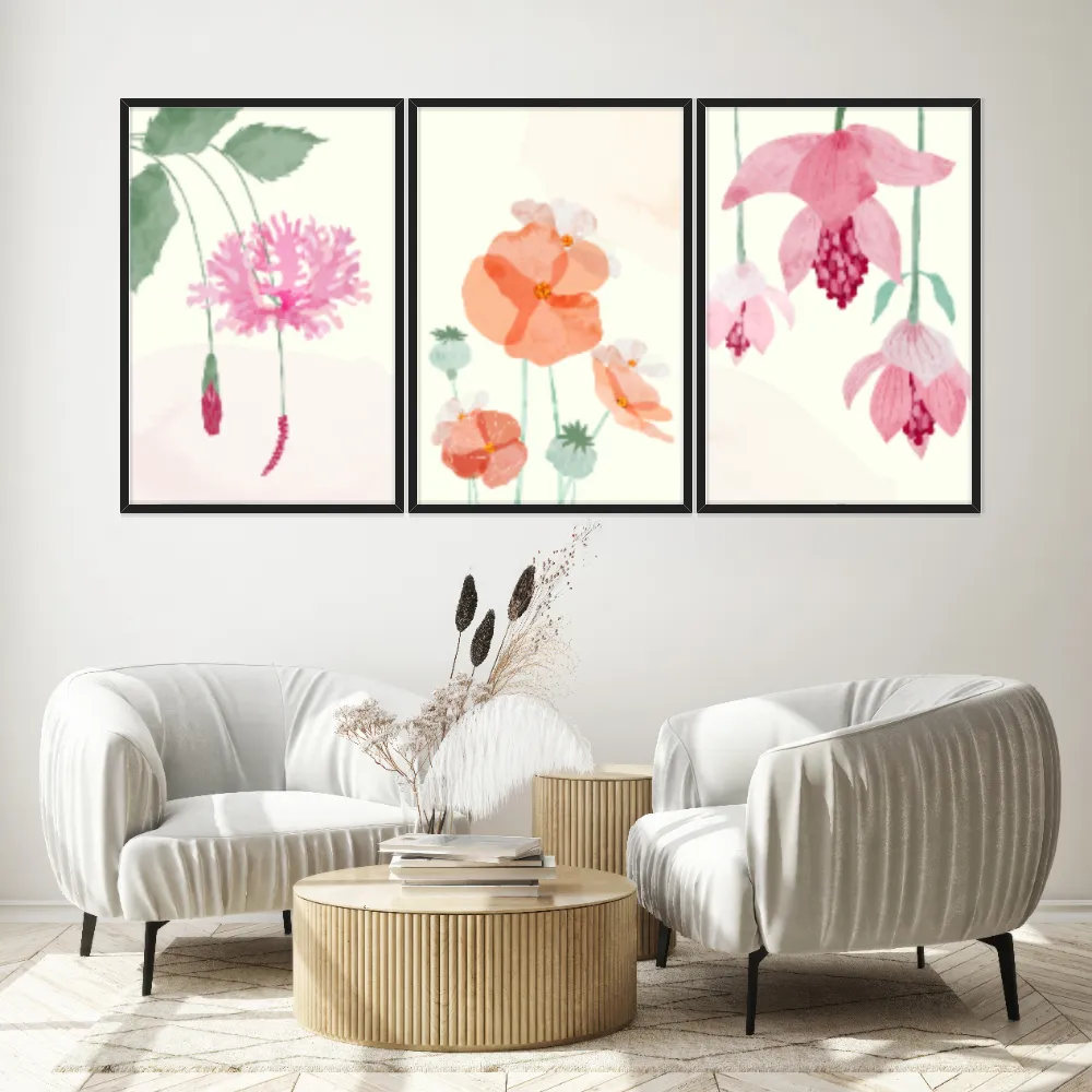 Kit Quadros Decorativos Flora Aquarela