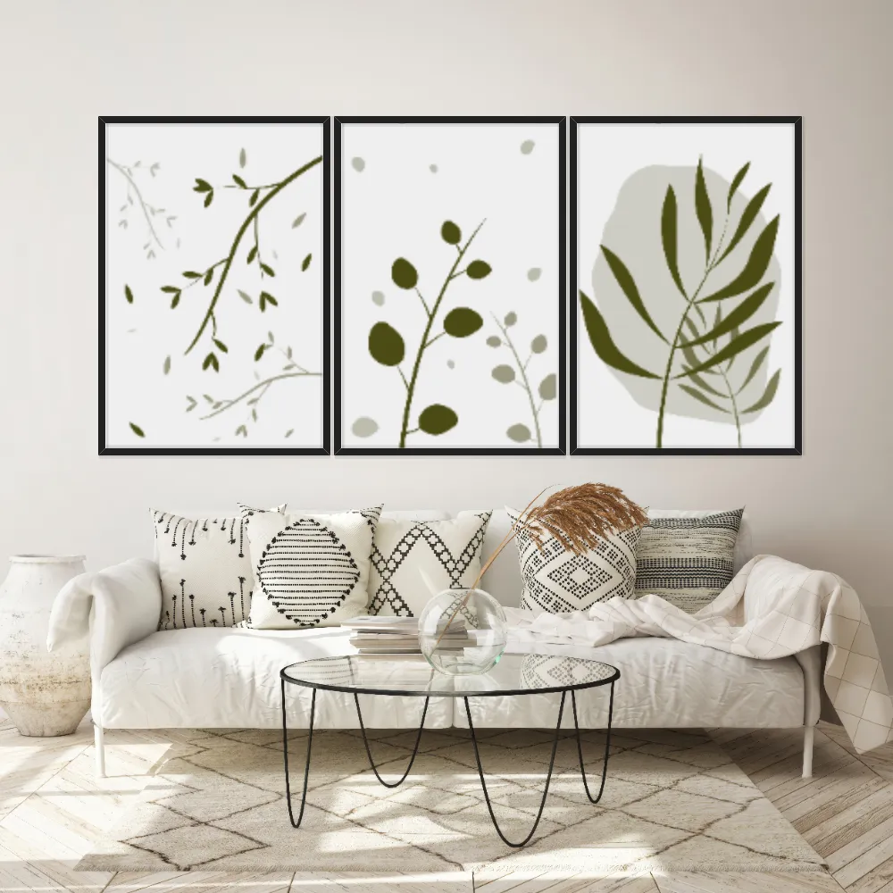 Kit Quadros Decorativos Planta Abstrato Verde