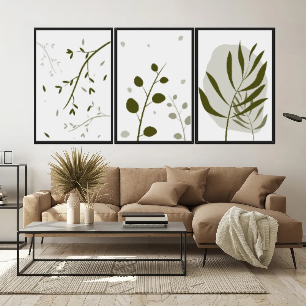 Kit Quadros Decorativos Planta Abstrato Verde