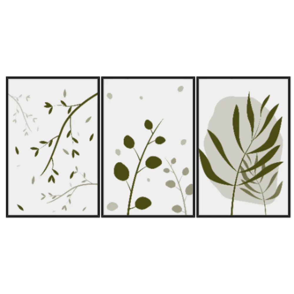 Kit Quadros Decorativos Planta Abstrato Verde