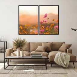 Kit Quadros Decorativos Flor Rosa E Laranja