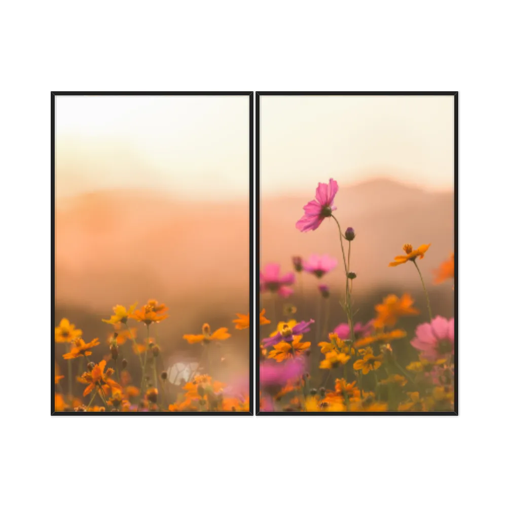 Kit Quadros Decorativos Flor Rosa E Laranja
