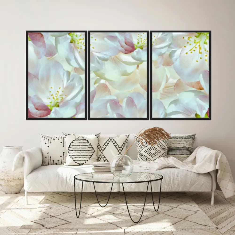 Kit Quadros Decorativos Flor Branca E Rosa