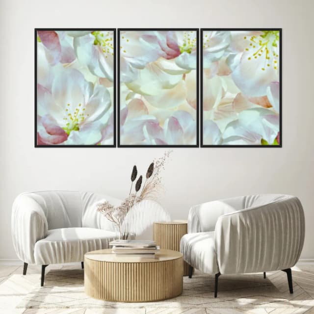 Kit Quadros Decorativos Flor Branca E Rosa