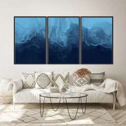 Kit Quadros Decorativos Pinceladas Tinta Azul