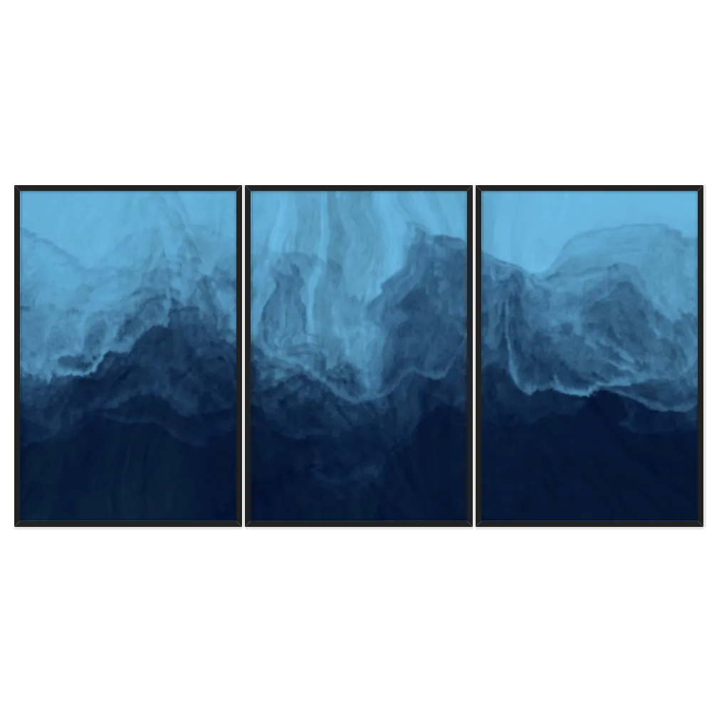 Kit Quadros Decorativos Pinceladas Tinta Azul