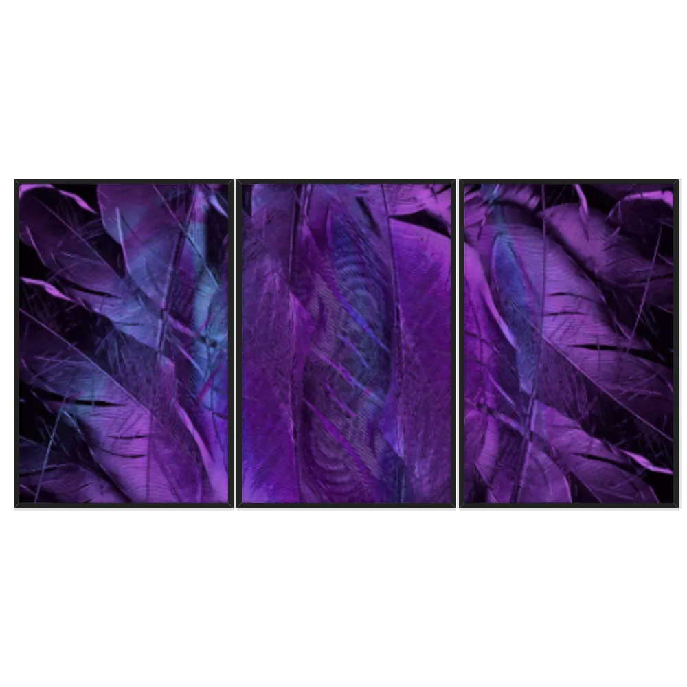 Kit Quadros Decorativos Penas Roxas