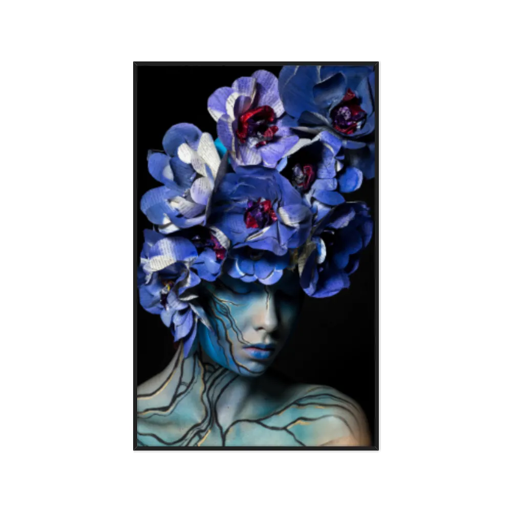 Quadro Decorativo Mulher Com Flores Roxas