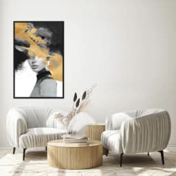 Quadro Decorativo Mulher Com Pintura Dourada
