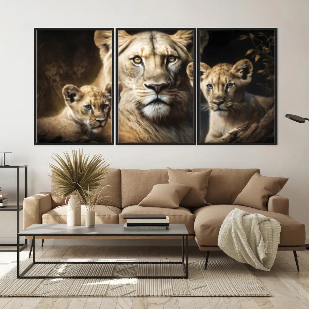 Kit Quadros Decorativos Família Leão