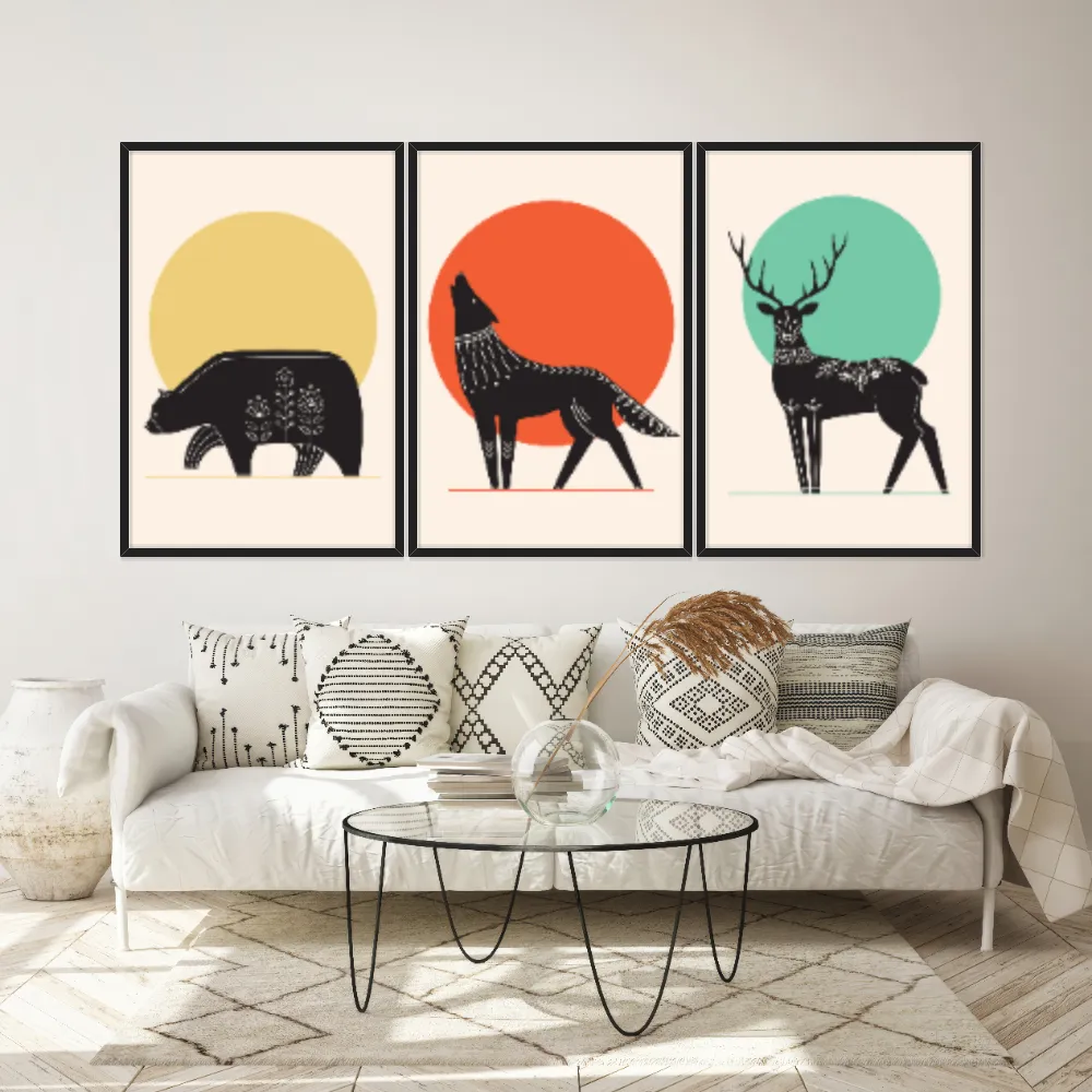 Kit Quadros Decorativos Animais Abstratos