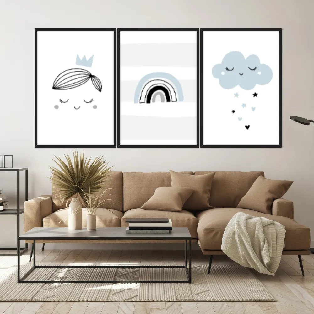 Kit Quadros Decorativos Nuvem E Arco Íris