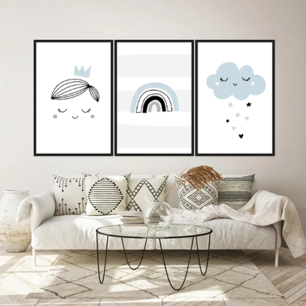 Kit Quadros Decorativos Nuvem E Arco Íris