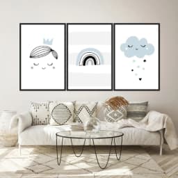 Kit Quadros Decorativos Nuvem E Arco Íris