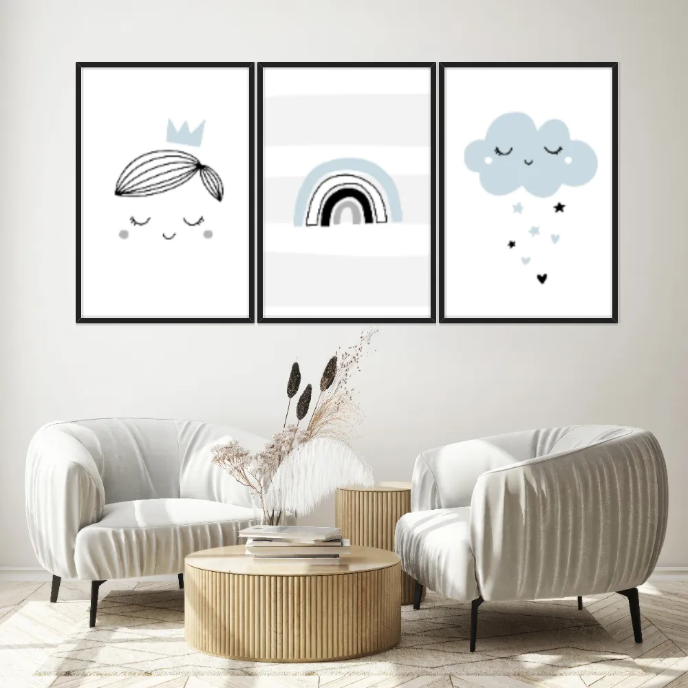 Kit Quadros Decorativos Nuvem E Arco Íris
