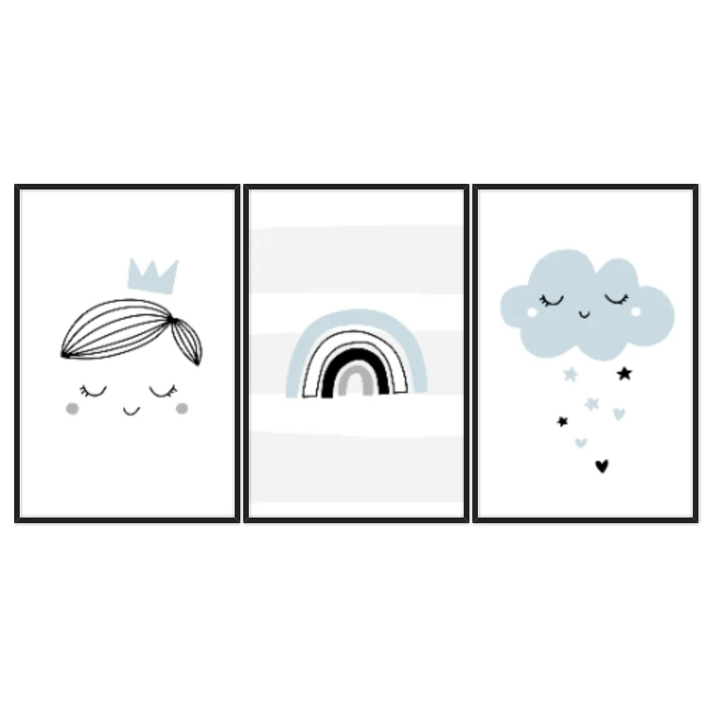 Kit Quadros Decorativos Nuvem E Arco Íris