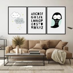 Kit Quadros Decorativos Nuvem E Coruja