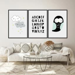 Kit Quadros Decorativos Nuvem E Coruja