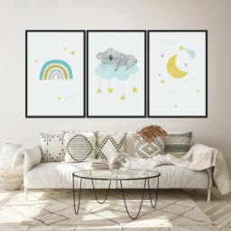 Kit Quadros Decorativos Preguiça E Arco Íris