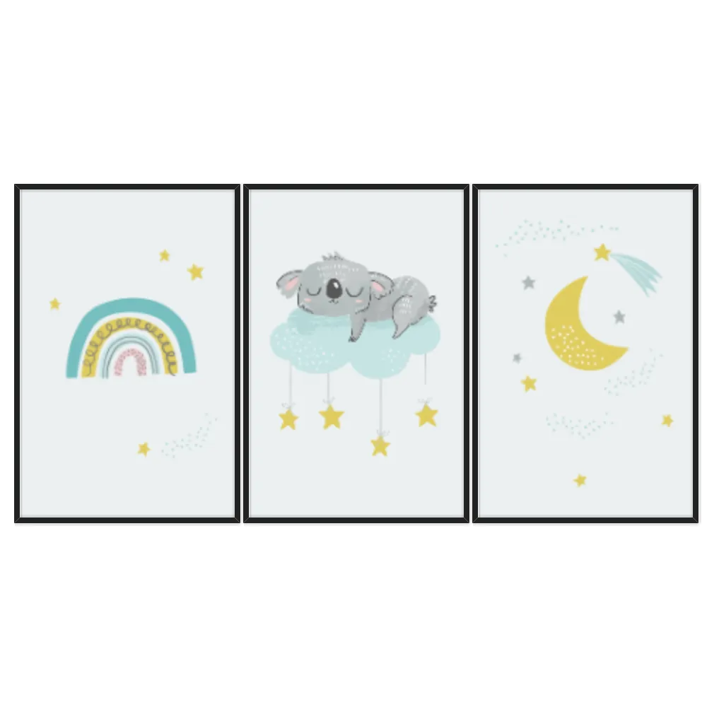 Kit Quadros Decorativos Preguiça E Arco Íris