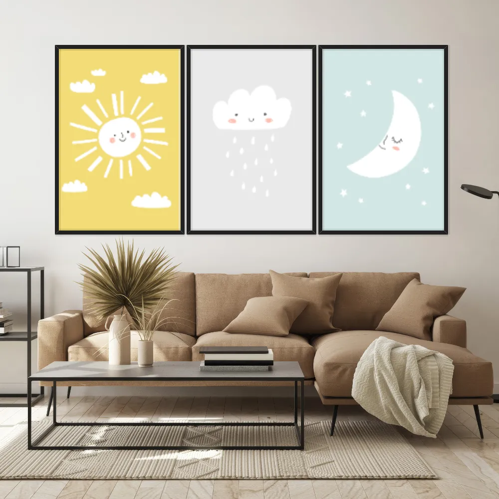 Kit Quadros Decorativos Sol Nuvem E Lua